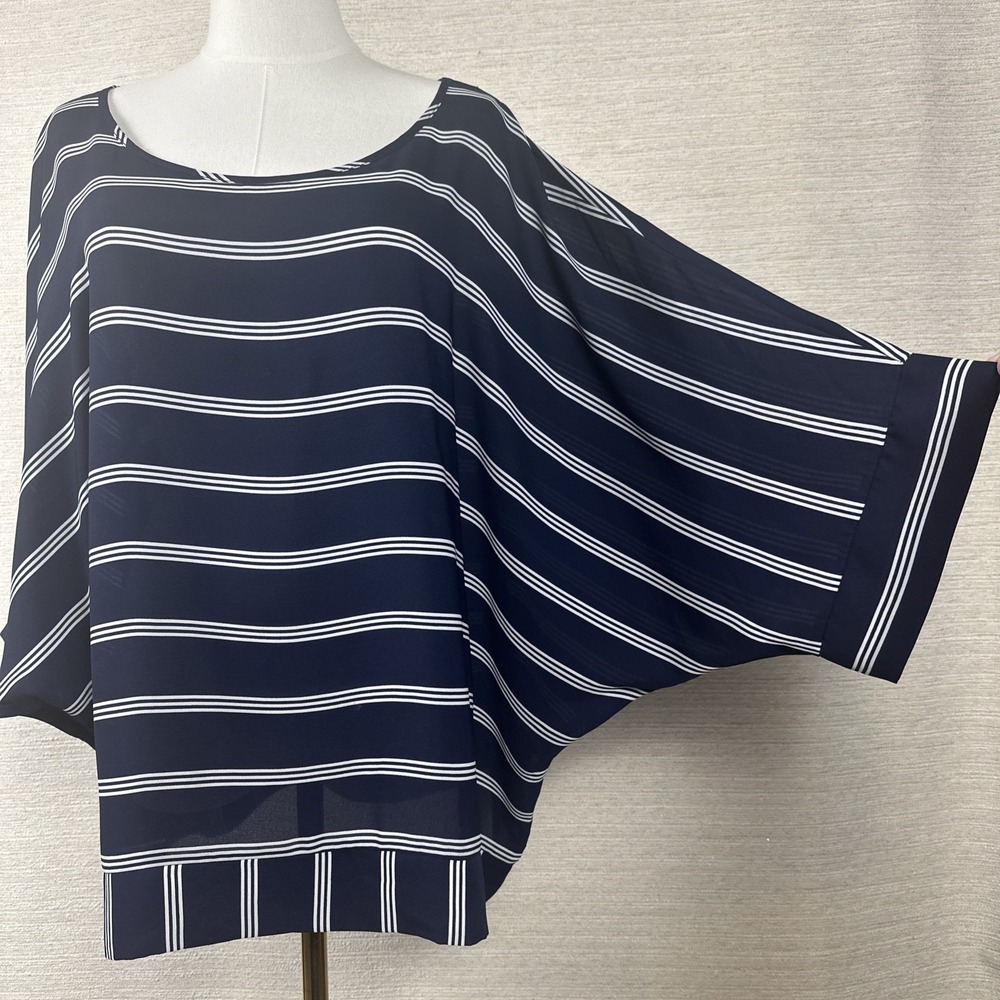 Navy Striped Batwing Top Dolman Sleeve Coastal Chic Oversized Blouse